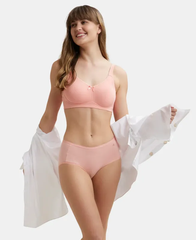 #FE41 Wirefree Non Padded Super Combed Cotton Elastane Stretch Full Coverage Everyday Bra with Concealed Shaper Panel Women
