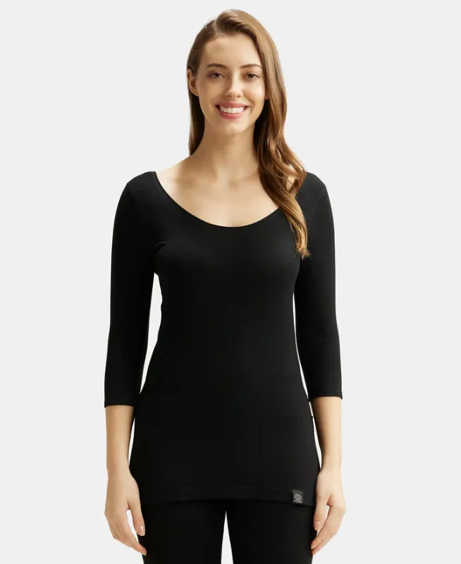 #2511 Warmth Soft Touch Microfiber Elastane Stretch Three Quarter Sleeve Thermal Top with StayWarm Technology Women