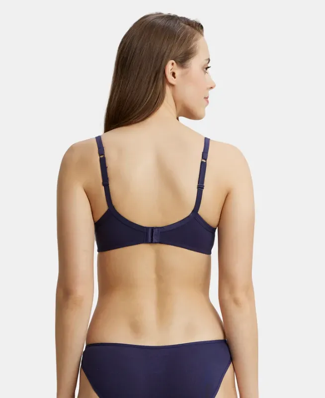 Wirefree Padded Super Combed Cotton Elastane Stretch Medium Coverage T-Shirt Bra with Lace Styling #1723 Women