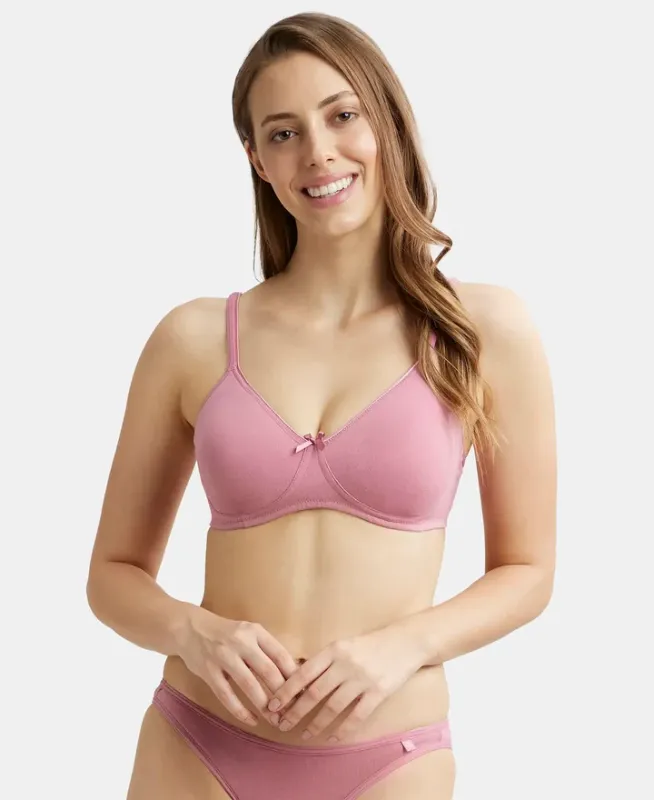 #1722 Wirefree Non Padded Super Combed Cotton Elastane Stretch Medium Coverage Everyday Bra with Concealed Shaper Panel Women