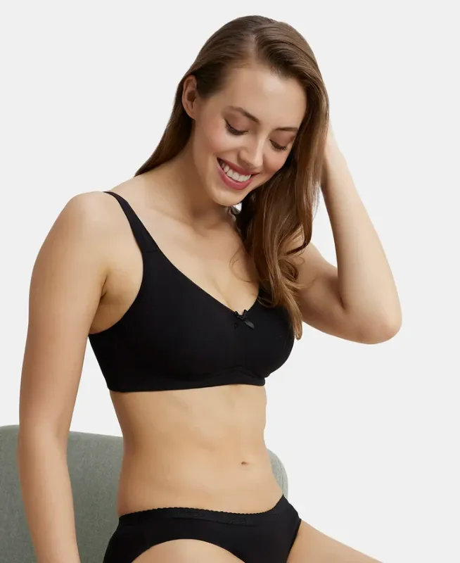 #FE41 Wirefree Non Padded Super Combed Cotton Elastane Stretch Full Coverage Everyday Bra with Concealed Shaper Panel Women