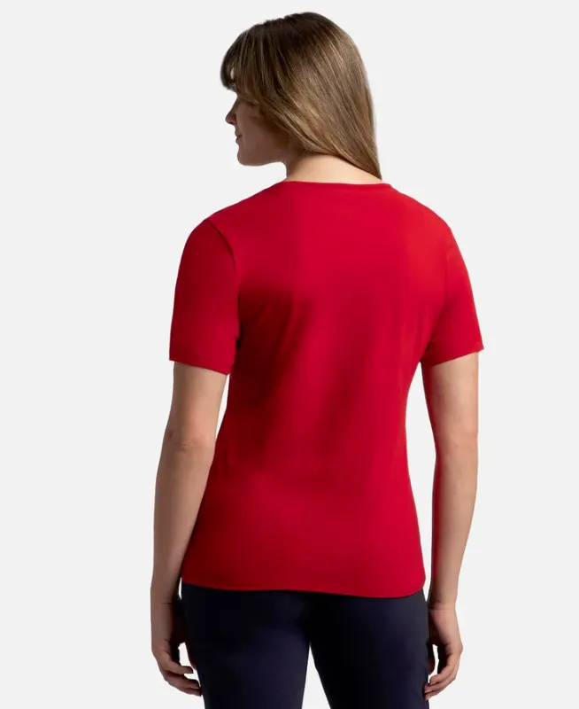 Super Combed Cotton Elastane Stretch Regular Fit Solid V Neck Half Sleeve T-Shirt #1359 Women