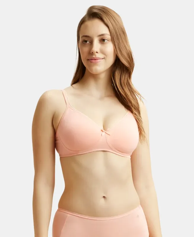 #1722 Wirefree Non Padded Super Combed Cotton Elastane Stretch Medium Coverage Everyday Bra with Concealed Shaper Panel Women