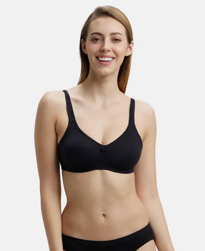 #1250 Wirefree Non Padded Super Combed Cotton Elastane Stretch Full Coverage Everyday Bra with Contoured Shaper Panel and Adjustable Straps Women