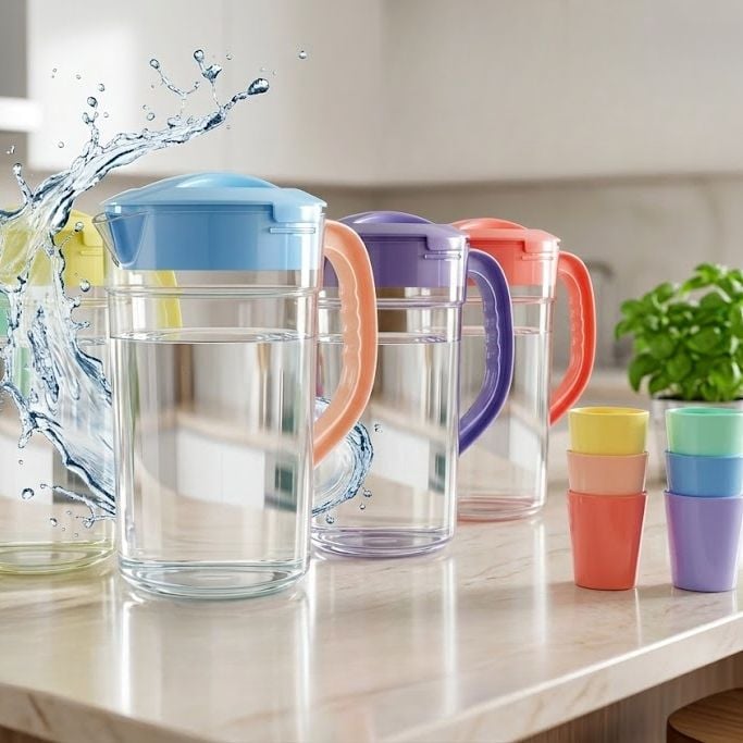 Premium 2.8 Liter Water Jug with 6 Glasses – Unbreakable Plastic