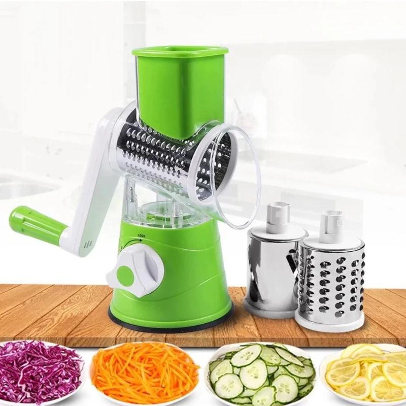 Manual 3‑in‑1 Vegetable Cutter & Drum Grater