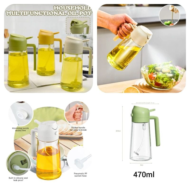 -in-1 Oil Spray Bottle | Adjustable Mist & Dispenser | 470ml