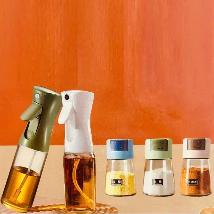 4Pcs Oil And Spice Countertop Set Daisy Glass