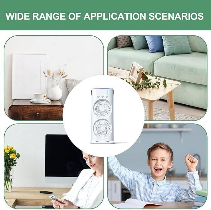 Mini Double Head Mist Fan with LED Light & Humidifier