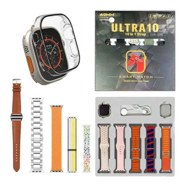 Ultra 10 Smart Watch | 10 in 1 Straps+Jelly Case