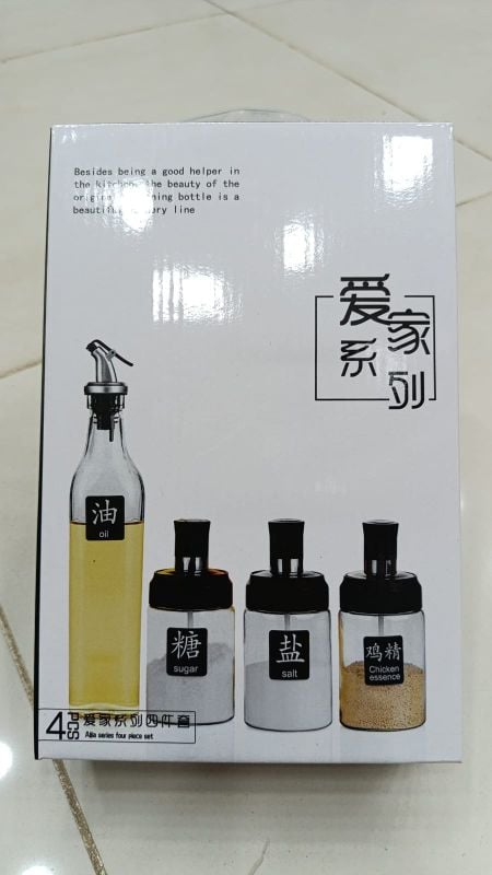 Oil Bottle Set 4 Piece Daisy Glass