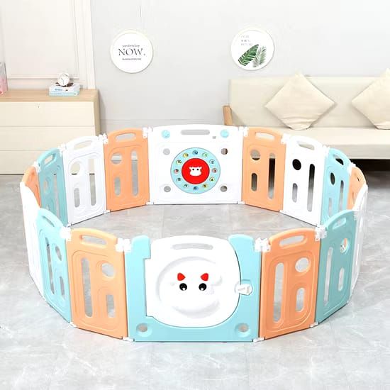 Baybee 2-in-1 Moon Foldable Baby Playpen with Glowing Light & Basketball Set Safety Lock Play Yard for 0-5 Years