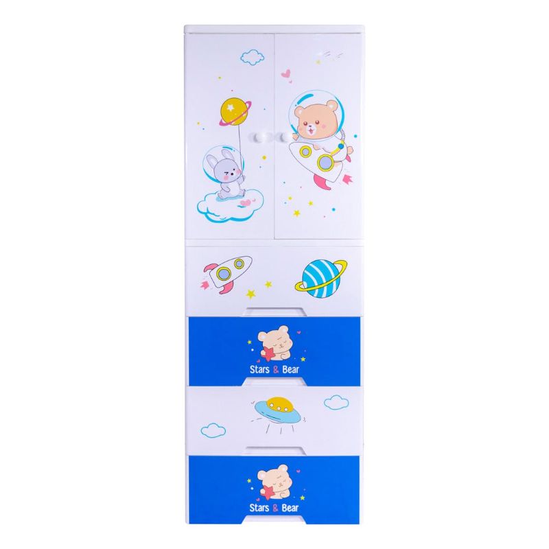 Kideez Wardrobe Multipurpose Storage drawer - Toy Almari Hanging Portion Cupboard Decorative Style - Almari Cabinet Portabl