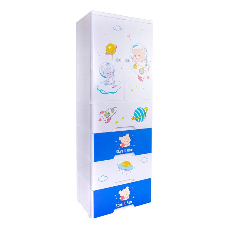 Kideez Wardrobe Multipurpose Storage drawer - Toy Almari Hanging Portion Cupboard Decorative Style - Almari Cabinet Portabl