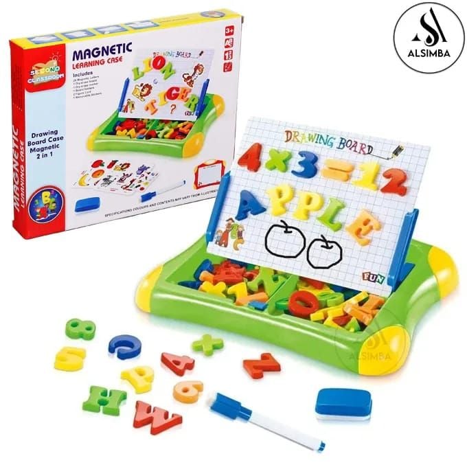 2 in 1 Magnetic Writing and Drawing Learning Case First / Second Classroom Imported High Quality - Educational Writing And Drawing Board Magnetic Whiteboard Magnetic Learning Case for Kids with Alphabets and Numbers Toy