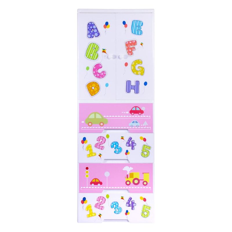 Kideez Wardrobe Multipurpose Storage drawer - Toy Almari Hanging Portion Cupboard Decorative Style - Almari Cabinet Portabl