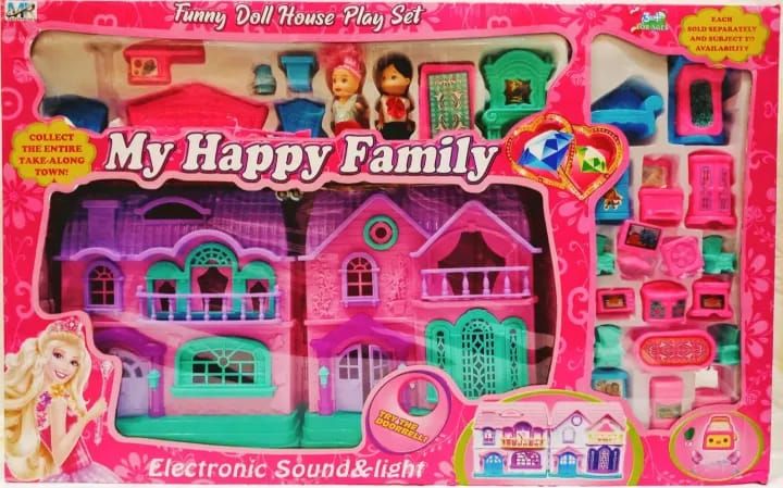 HAPPY FAMILY DOLL HOUSE WITH ACCESSORIES LIGHT AND MUSICAL TOY FOR GIRLS