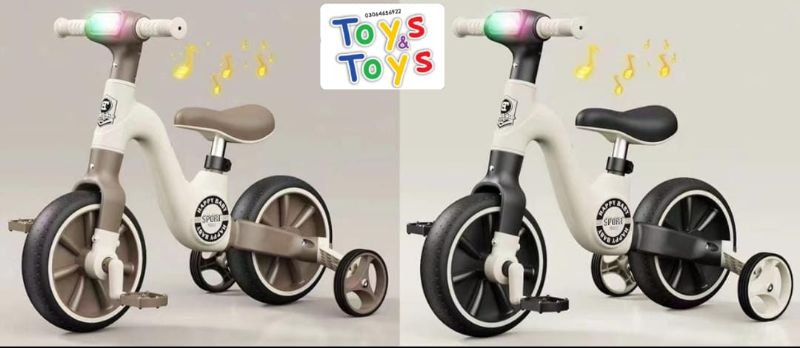 2in 1 Tricycle with Training Wheels, Ride-on Bike,2 Wheels Balance Bike with Detachable Pedals, PU Wheels, Trike with Music Headlight,