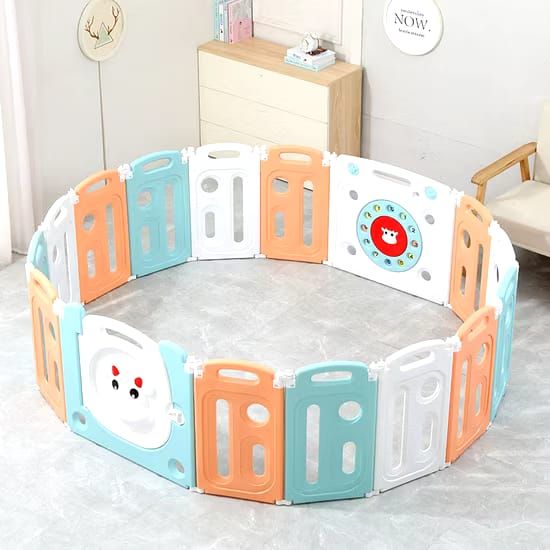 Baybee 2-in-1 Moon Foldable Baby Playpen with Glowing Light & Basketball Set Safety Lock Play Yard for 0-5 Years