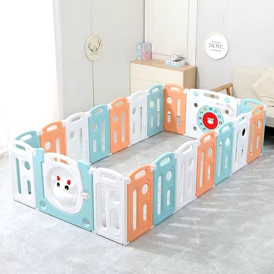 Baybee 2-in-1 Moon Foldable Baby Playpen with Glowing Light & Basketball Set Safety Lock Play Yard for 0-5 Years