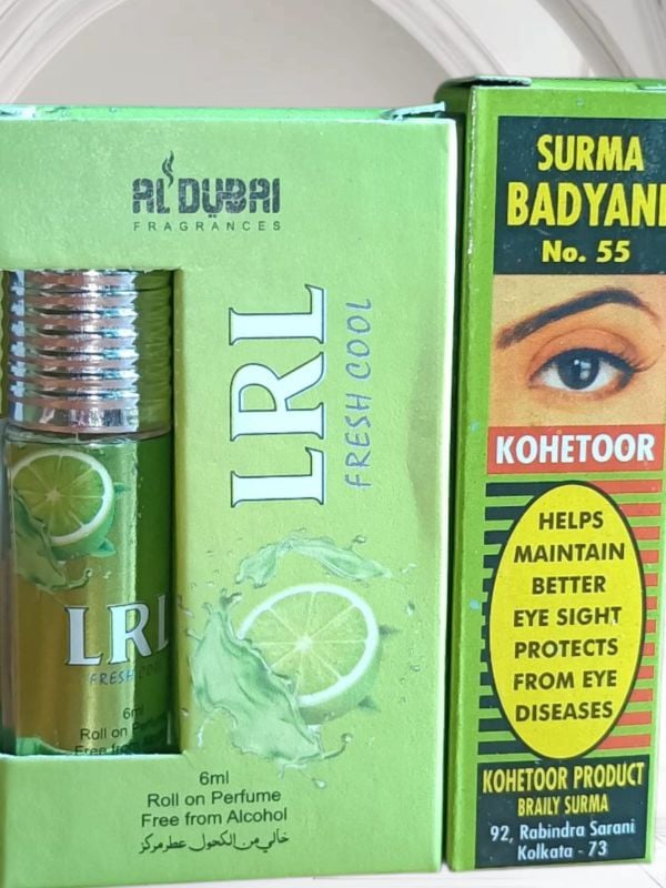 🌟 Premium Combo 🌟
💧 LRL Roll-On Perfume (6ml) – Fresh Floral Aroma 🌸
🌿 BADYANI Surma Black Ayurvedic – Eye Care & Natural Beauty 👁️
