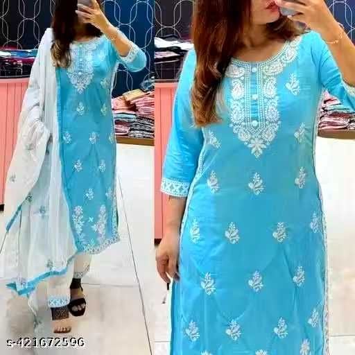 Stylish Chikankary Women Top & Bottom Sets