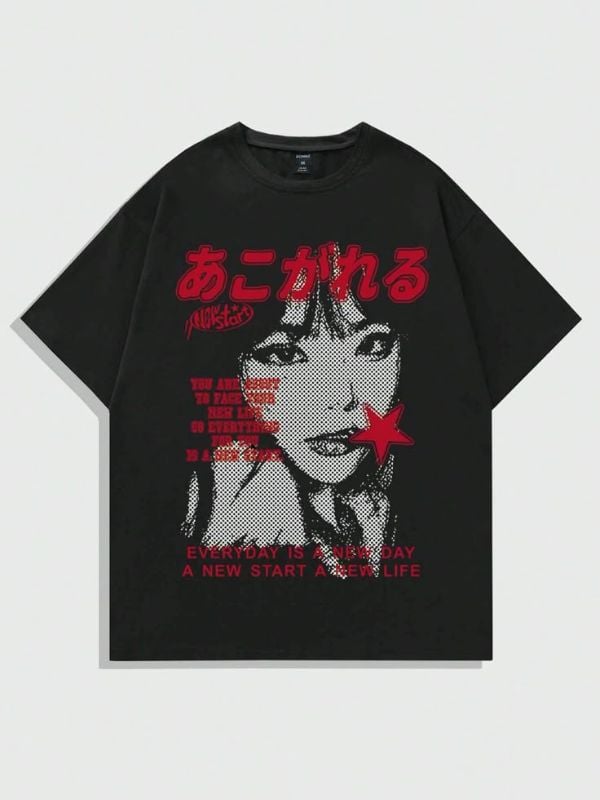 Black Oversized Japanese Graphic T-Shirt