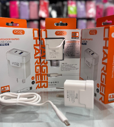 CARGADOR PRO 21 4.3A TIPO C +USB-C