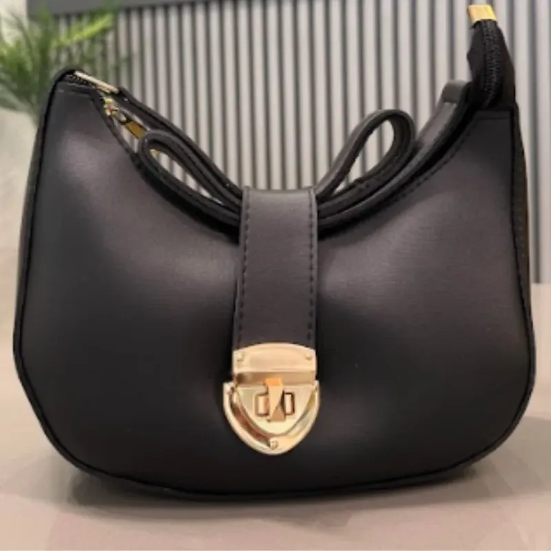 Crescent Leather Luxury Shoulder Bag for Women | Black