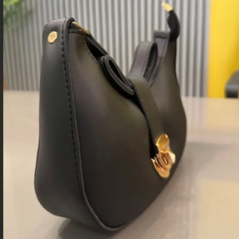 Crescent Leather Luxury Shoulder Bag for Women | Black