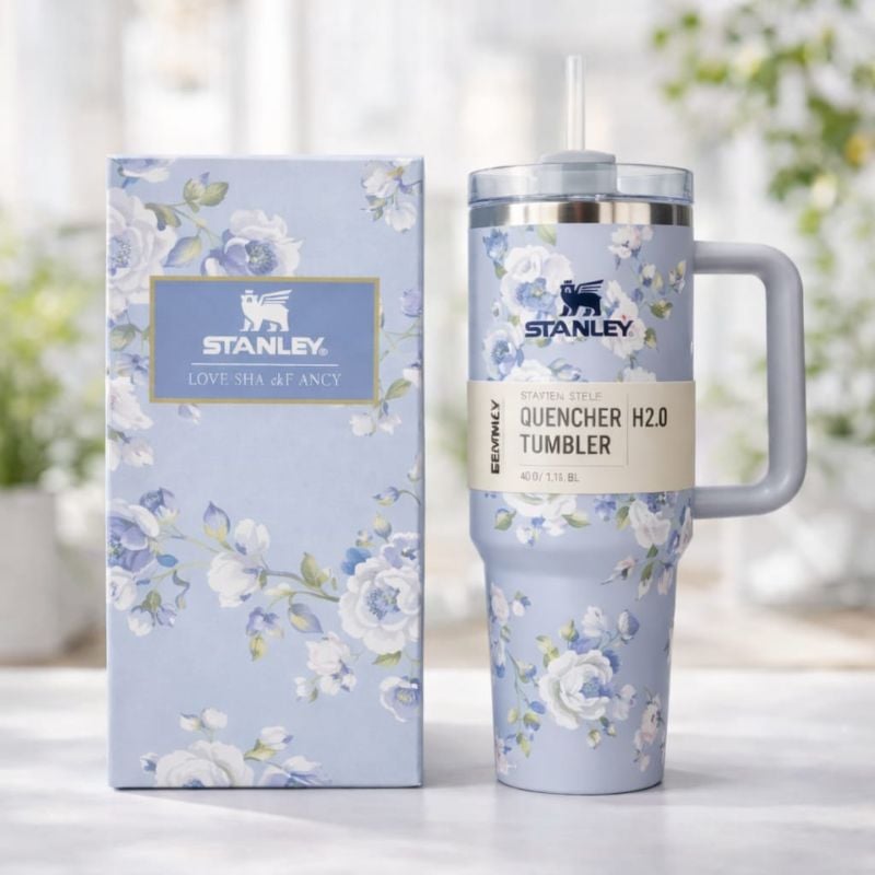 Premium Stanley Style Tumbler 40oz Stainless Steel Insulated Travel Mug with Handle and Straw – Leak Resistant Thermal Cup for Hot and Cold Drinks