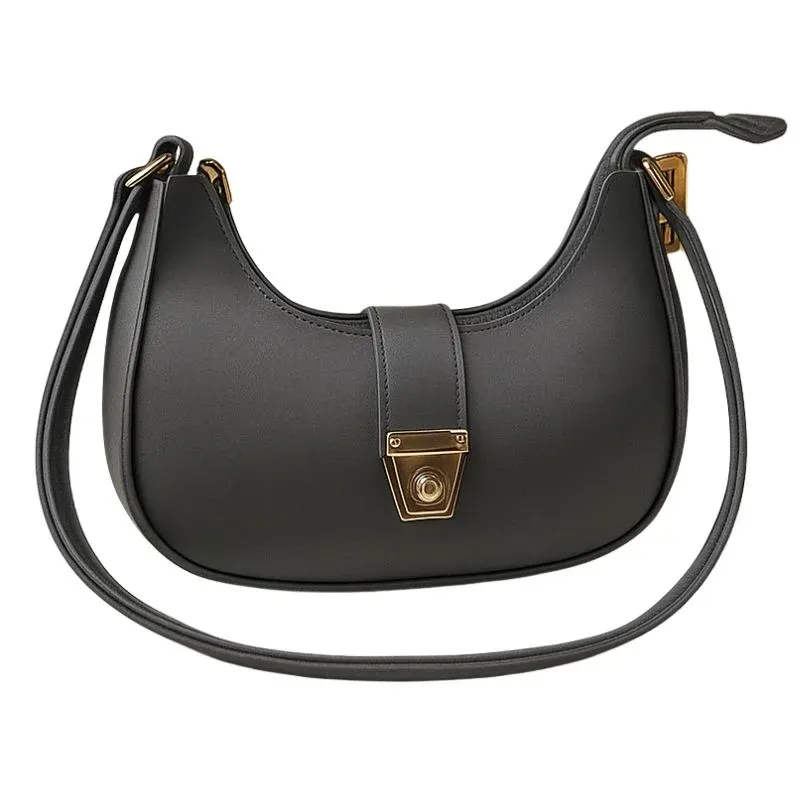 Crescent Luxury Faux Leather Shoulder Bag | Dark Gray Elegant Handbag for Women