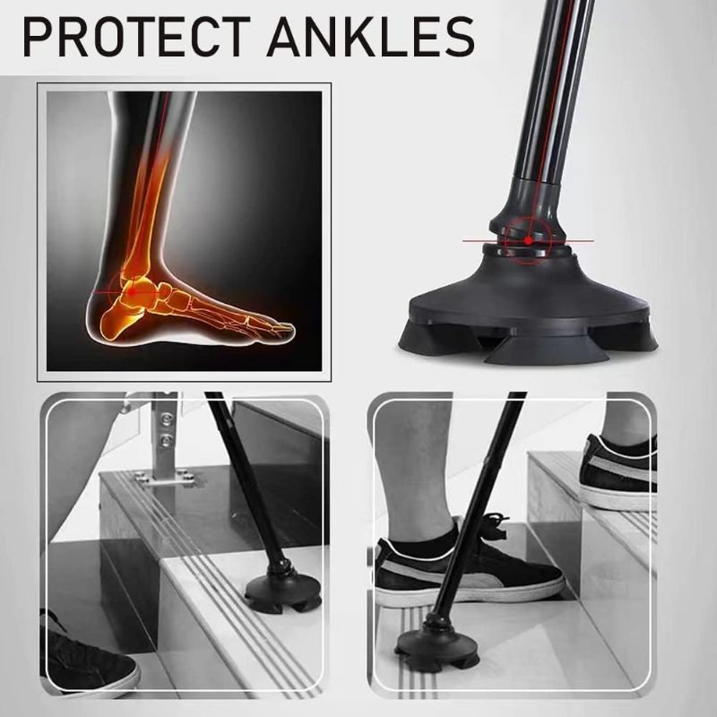 Portable Folding Walking Stick with Led Light & Aluminium Handle For Adults or old Peoples Black