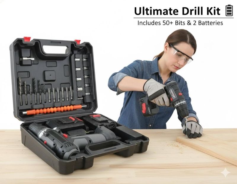 Ultimate Cordless Drill Kit with 50+ Bits & Dual Batteries