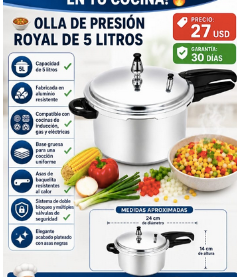 🍲 OLLA DE PRESIÓN ROYAL DE 5 LITROS