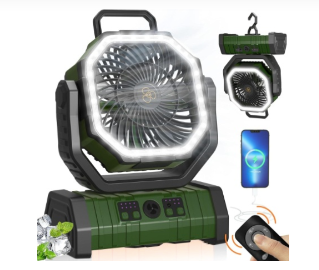 VENTILADOR RECARGABLE PORTÁTIL F6 CON LUZ LED 20000mAh VERDE