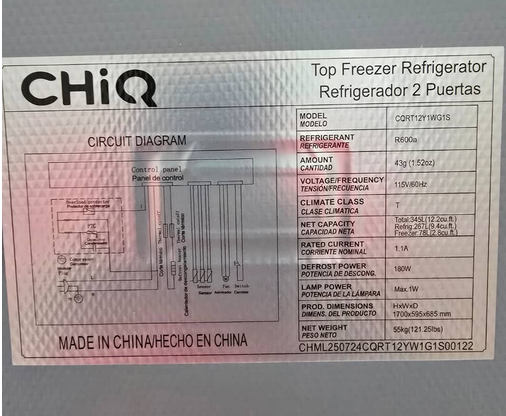 💥Refrigerador 12.2 pies CHIQ (NO FROST)