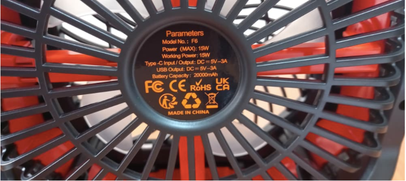 VENTILADOR RECARGABLE PORTÁTIL F6 CON LUZ LED 20000mAh NARANJA