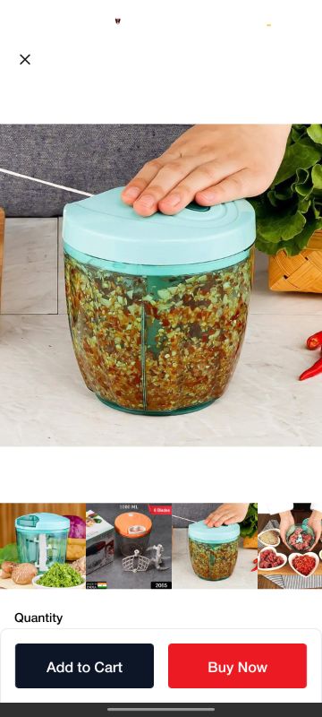 6 BLADE 2IN1 MANUAL FOOD CHOPPER, COMPACT & POWERFUL HAND HELD VEGETABLE CHOPPER (1000Ml