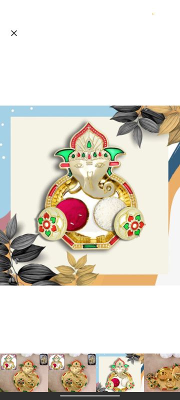 Golden Finish Ganesh Design Decorative Kumkum Box with Twin Containers – Multicolor Stone Work Sindoor & Chawal Holder for Pooja, Festivals & Religious