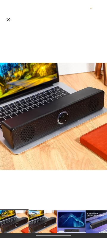 Desktop, Computer Speaker, Wired USB-Powered Home Soundbar Aux External Speaker with Dial Volume Control & Light for TV Pc Laptop Desktop Monitor Plug and Play USB Powered