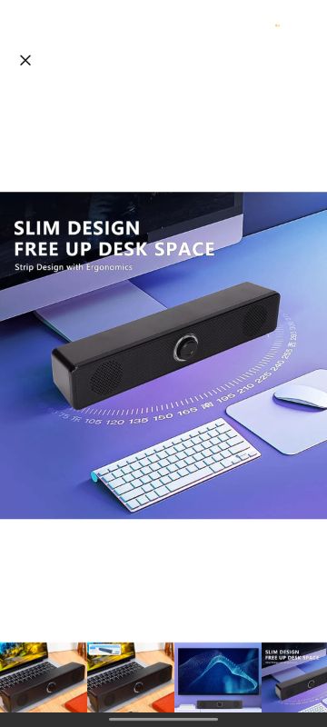 Desktop, Computer Speaker, Wired USB-Powered Home Soundbar Aux External Speaker with Dial Volume Control & Light for TV Pc Laptop Desktop Monitor Plug and Play USB Powered