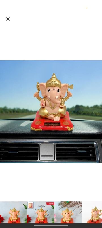 Decorative Medium Lord Ganesh Idol with Solar-Powered Base for Home & Office Décor, Blessing Ganesha Figurine for Festive Celebrations