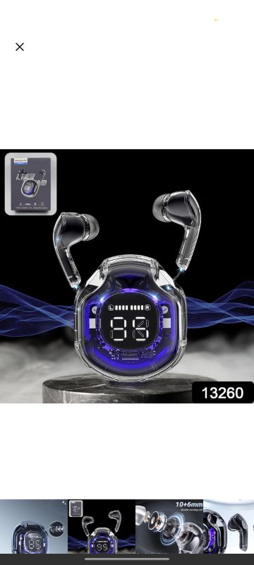 Bluetooth Headphones, Wireless Bluetooth 5.3 In-Ear with Microphones, 200mAh Battery, Transparent LED Display, ENC Noise Cancelling Earbuds, Earphones (1 Pc)