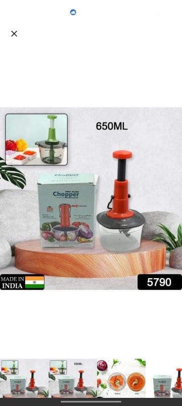 Manual Press Fruit & Vegetable Chopper, with 3 Stainless Steel Blades, Anti-Slip Base, and Locking System, Cutting Chopper For Kitchen (650 ML)