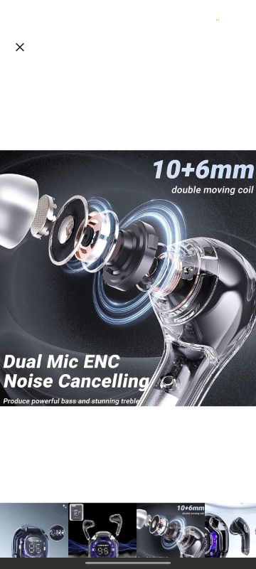 Bluetooth Headphones, Wireless Bluetooth 5.3 In-Ear with Microphones, 200mAh Battery, Transparent LED Display, ENC Noise Cancelling Earbuds, Earphones (1 Pc)