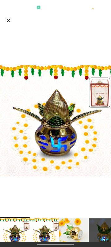 Gold Plated Eco Friendly LED Kalash for Pooja Mandir Home Decoration Golden Kalash Lights for Diwali Decorating Pooja Ghar,