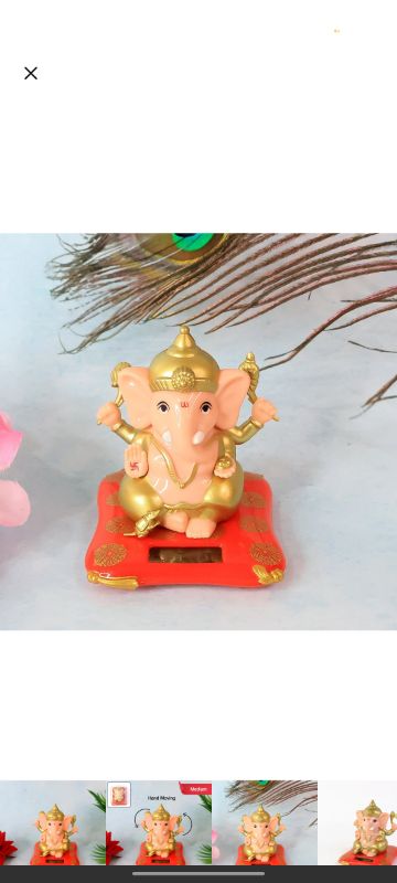 Decorative Medium Lord Ganesh Idol with Solar-Powered Base for Home & Office Décor, Blessing Ganesha Figurine for Festive Celebrations
