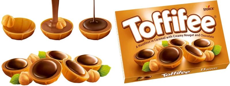 toffifee hazelnut in caramel with creamy nougat and chocolat