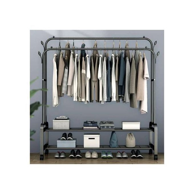 Porte-vêtements double étage avec rangement